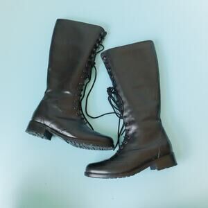 Santana Canada Black Leather Lace Up Knee High Riding Winter Boots Size 8